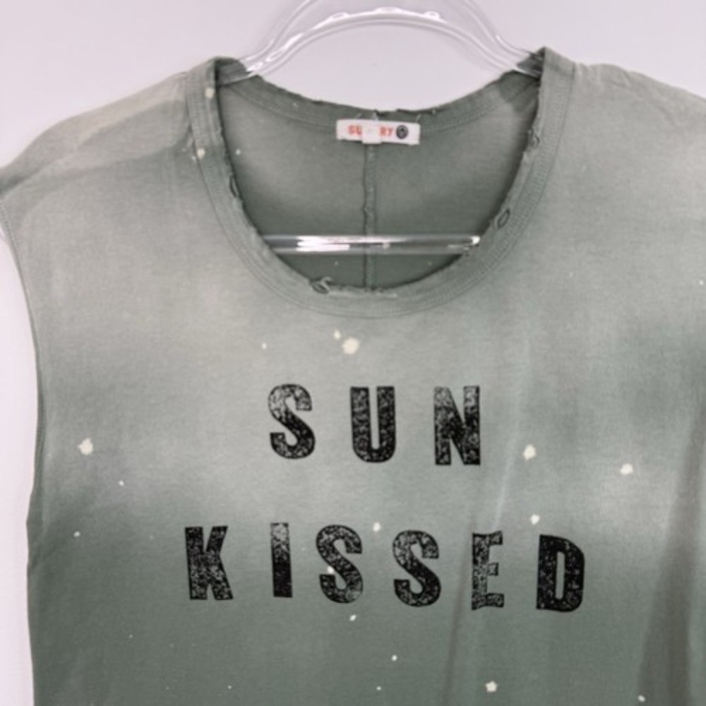 Sundry Sun Kissed Green Tank Top Women's Sz 0 (XS) Distressed Boxy Muscle Tank - Picture 2 of 8